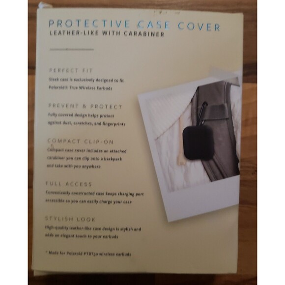 Polaroid Leather-Like W/ Carabiner Protective Case Cover For Wireless Earbuds - Picture 2 of 3